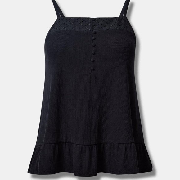 Texture Knit Woven Eyelet Square Neck Swing Tank - Picture 1 of 6